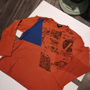 Desigual Orange and Blue Graphic Patchwork Crewneck Sweater
